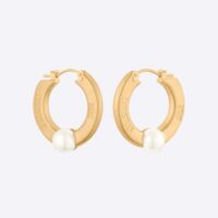 Dior Women CD Navy Earrings Gold-Finish Metal and White Resin Pearls