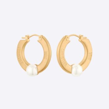 Dior Women CD Navy Earrings Gold-Finish Metal and White Resin Pearls