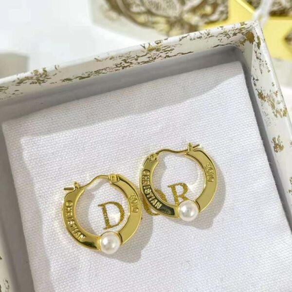Dior Women CD Navy Earrings Gold-Finish Metal and White Resin Pearls (2)