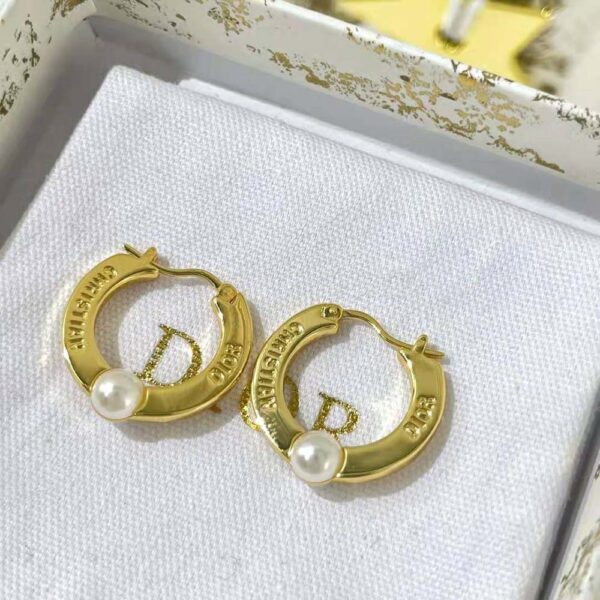 Dior Women CD Navy Earrings Gold-Finish Metal and White Resin Pearls (3)