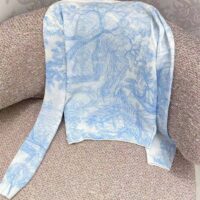 Dior Women Chez Moi Embroidered Sweater Cornflower Blue Technical Cashmere Knit (1)