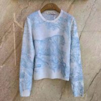 Dior Women Chez Moi Embroidered Sweater Cornflower Blue Technical Cashmere Knit (1)