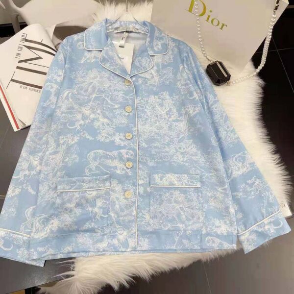 Dior Women Chez Moi Shirt Cornflower Blue Toile de Jouy Reverse Silk Twill (3)