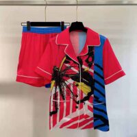 Dior Women Chez Moi Short-Sleeved Shirt Bright Pink and Fluorescent Blue D-Jungle Pop Silk Twill (1)