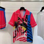 Dior Women Chez Moi Short-Sleeved Shirt Bright Pink and Fluorescent Blue D-Jungle Pop Silk Twill - Image 3