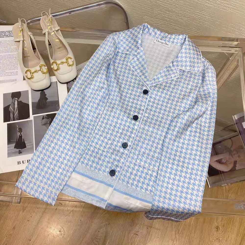 Dior Women Chez Moi Short-Sleeved Shirt Cornflower Blue Silk Twill