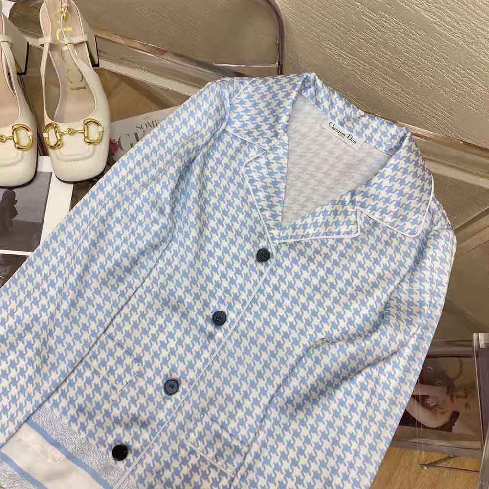 Dior Women Chez Moi Short-Sleeved Shirt Cornflower Blue Silk Twill