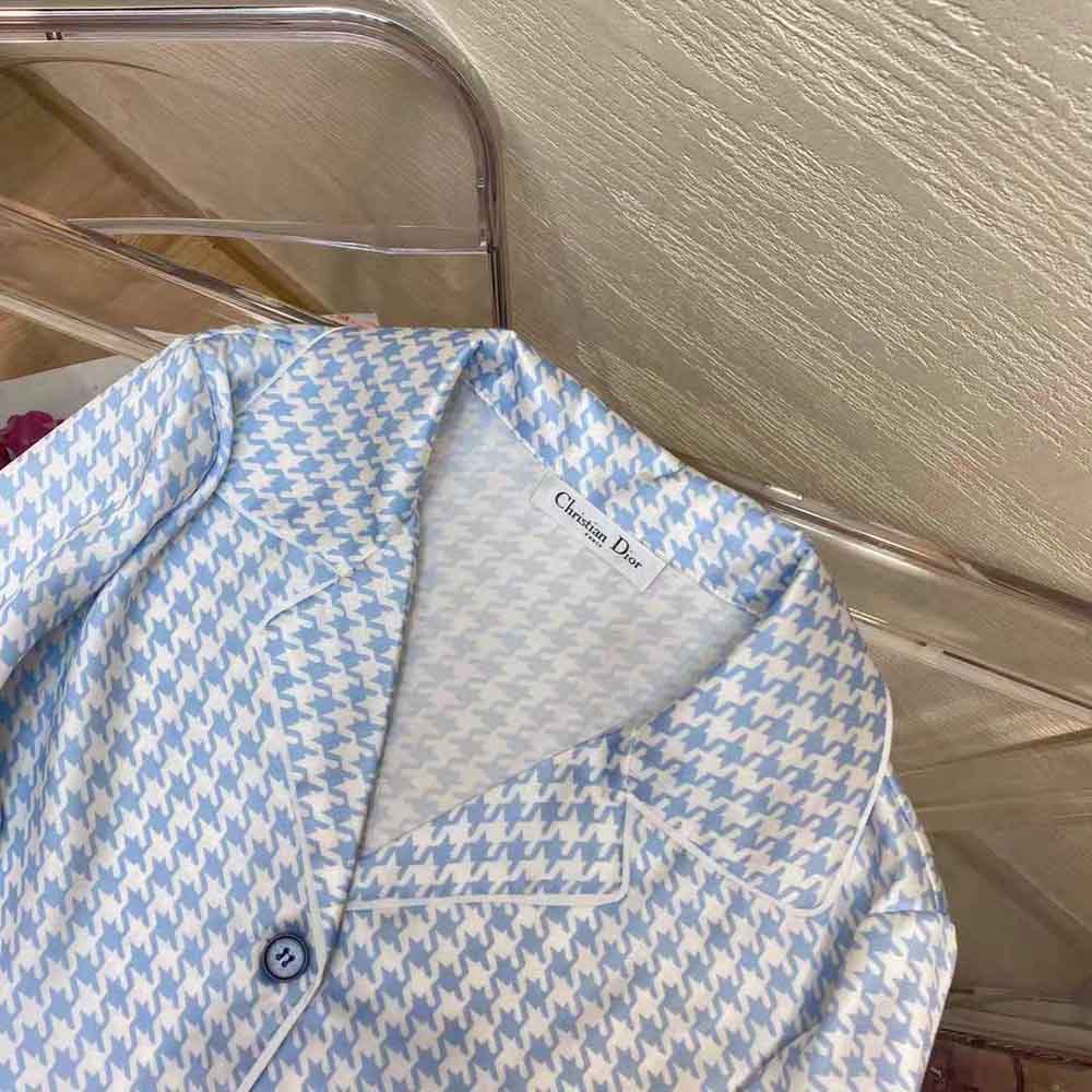 Dior Women Chez Moi Short-Sleeved Shirt Cornflower Blue Silk Twill