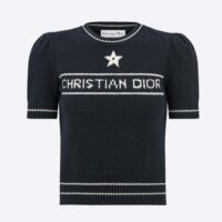 Dior Women Christian Dior Short-Sleeved Sweater Navy Blue Cashmere and Wool Knit (1)