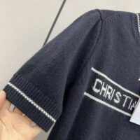 Dior Women Christian Dior Short-Sleeved Sweater Navy Blue Cashmere and Wool Knit (1)