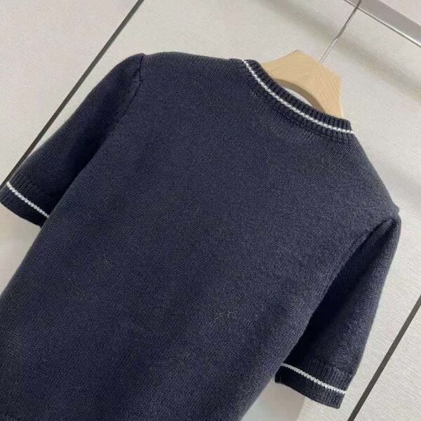 Dior Women Christian Dior Short-Sleeved Sweater Navy Blue Cashmere and Wool Knit (9)