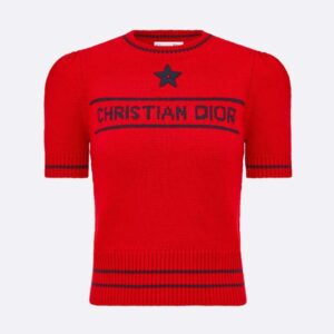 Dior Women Christian Dior Short-Sleeved Sweater Red Cashmere and Wool Knit