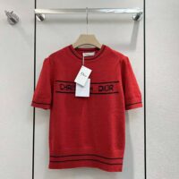 Dior Women Christian Dior Short-Sleeved Sweater Red Cashmere and Wool Knit (1)