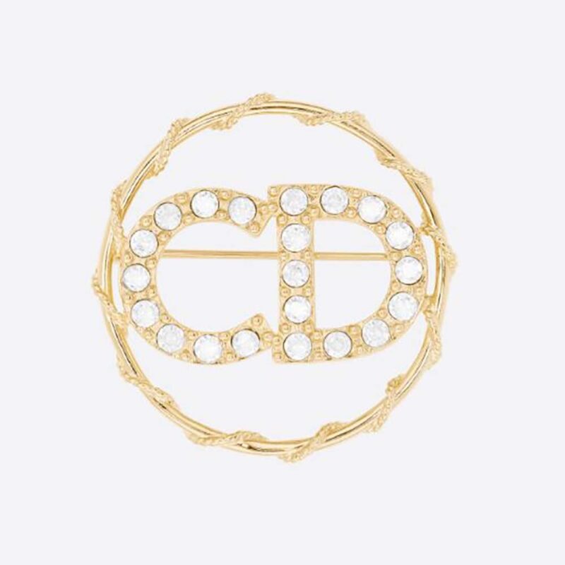 Spilla Dior da donna Clair D Lune in metallo con finitura dorata e cristalli bianchi