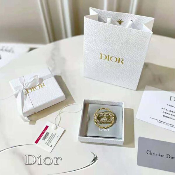 Dior Women Clair D Lune Brooch Gold-Finish Metal and White Crystals (2)
