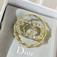 Dior Women Clair D Lune Brooch Gold-Finish Metal and White Crystals (1)