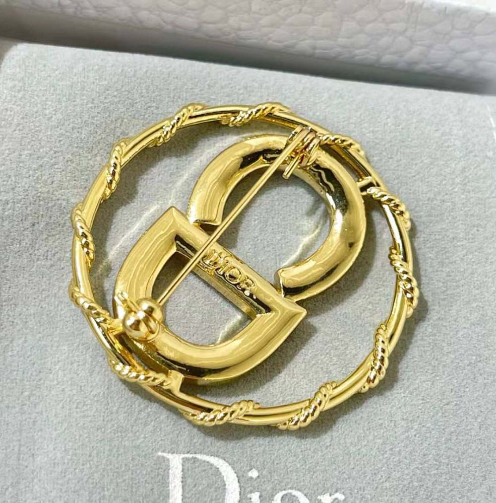 Dior Women Clair D Lune Brooch Gold-Finish Metal and White Crystals