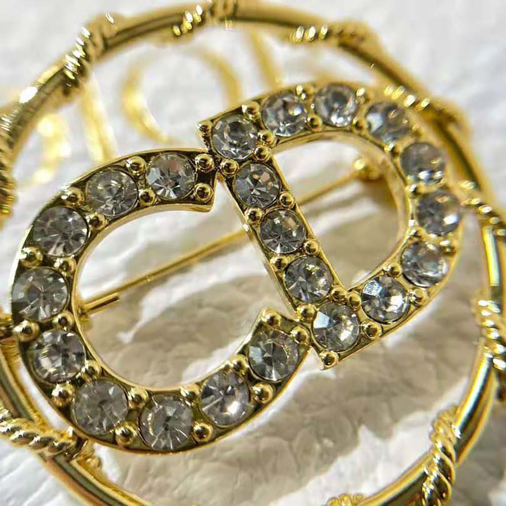 Dior Women Clair D Lune Brooch Gold-Finish Metal and White Crystals
