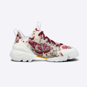 Dior Women D-Connect Sneaker White Technical Fabric and Multicolor Butterfly Motif
