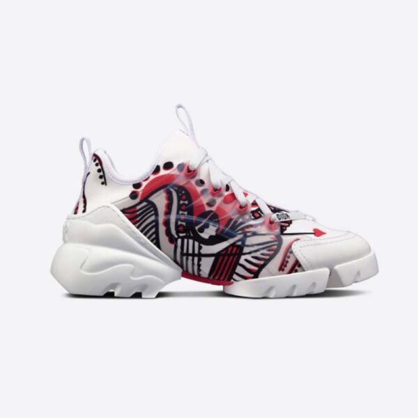 Dior Women D-Connect Sneaker White Technical Fabric with Red and Black Cupidon Print (1)