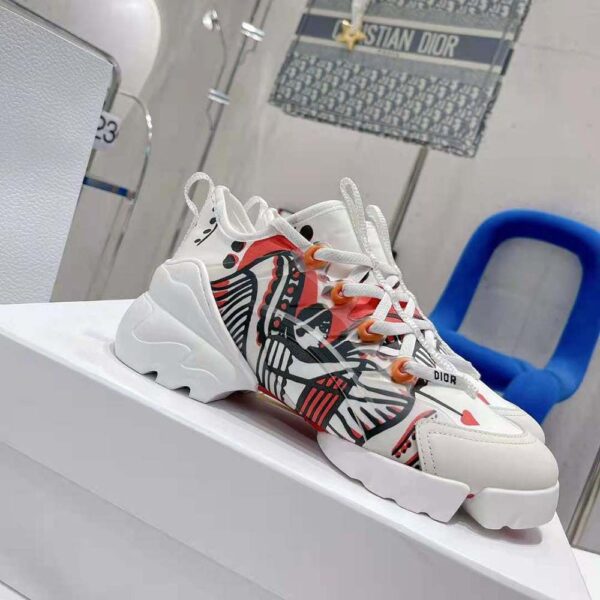 Dior Women D-Connect Sneaker White Technical Fabric with Red and Black Cupidon Print (2)