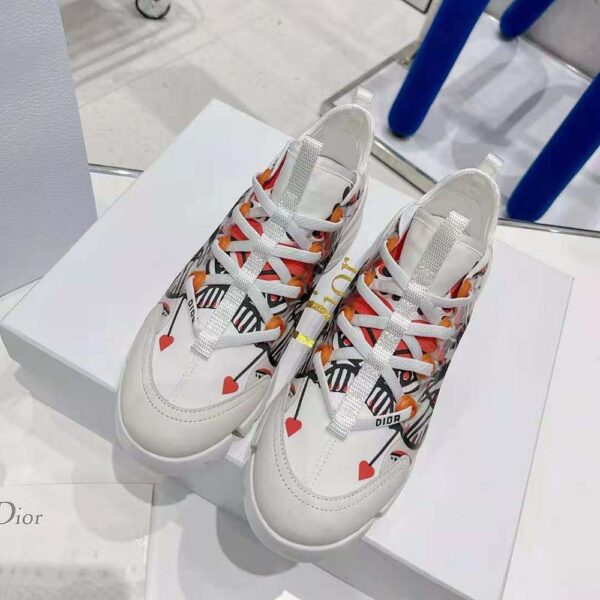 Dior Women D-Connect Sneaker White Technical Fabric with Red and Black Cupidon Print (3)