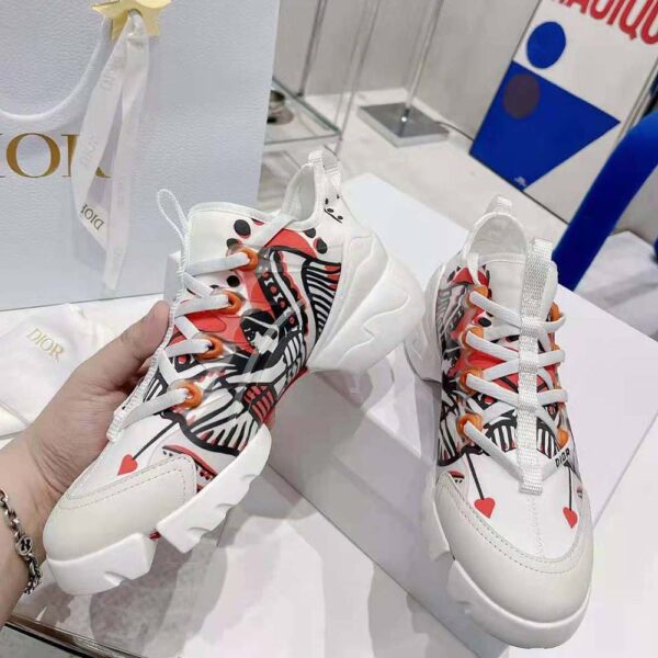 Dior Women D-Connect Sneaker White Technical Fabric with Red and Black Cupidon Print (5)