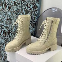 Dior Women D-Leader Ankle Boot White Quilted Cannage Calfskin (1)
