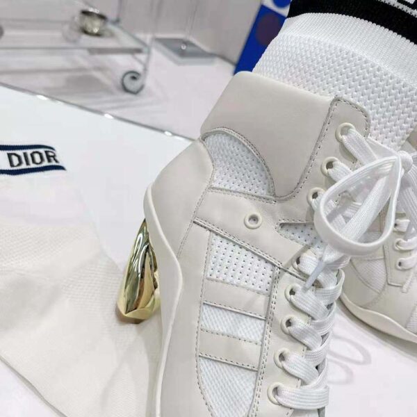 Dior Women D-zenith Heeled Ankle Boot White Calfskin and Deep Blue Technical Knit (10)