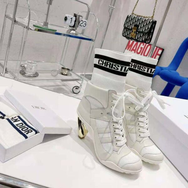 Dior Women D-zenith Heeled Ankle Boot White Calfskin and Deep Blue Technical Knit (2)