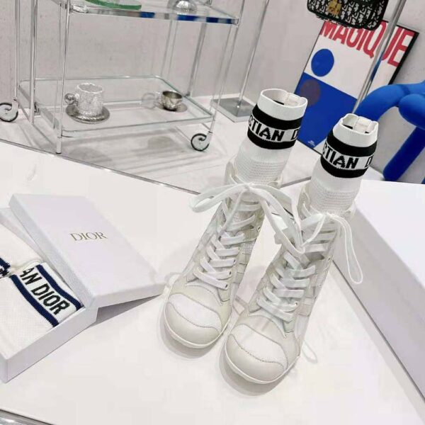 Dior Women D-zenith Heeled Ankle Boot White Calfskin and Deep Blue Technical Knit (3)