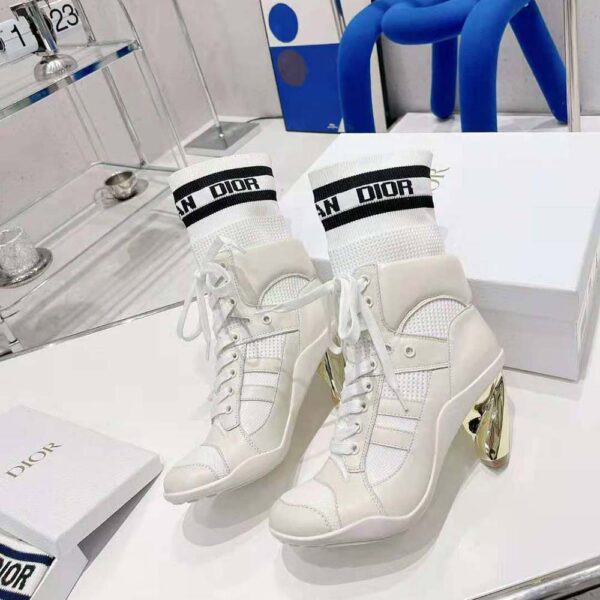 Dior Women D-zenith Heeled Ankle Boot White Calfskin and Deep Blue Technical Knit (4)