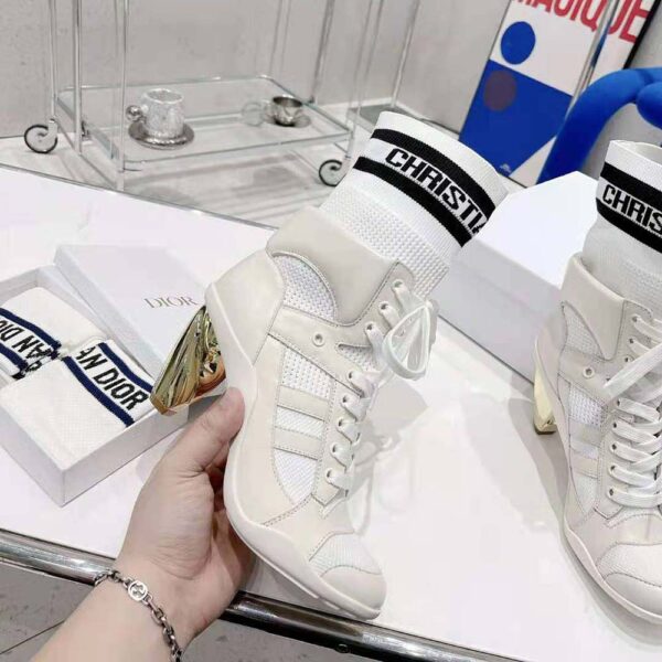 Dior Women D-zenith Heeled Ankle Boot White Calfskin and Deep Blue Technical Knit (9)