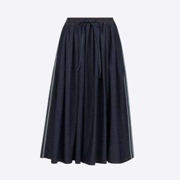 Dior Women Denim Couture Mid-Length Skirt Deep Blue Lightweight Cotton Denim (1)