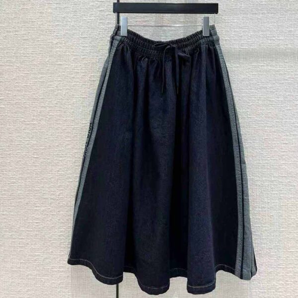 Dior Women Denim Couture Mid-Length Skirt Deep Blue Lightweight Cotton Denim (2)