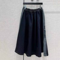 Dior Women Denim Couture Mid-Length Skirt Deep Blue Lightweight Cotton Denim (1)