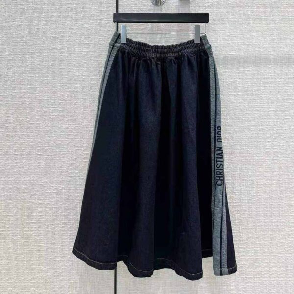 Dior Women Denim Couture Mid-Length Skirt Deep Blue Lightweight Cotton Denim (6)