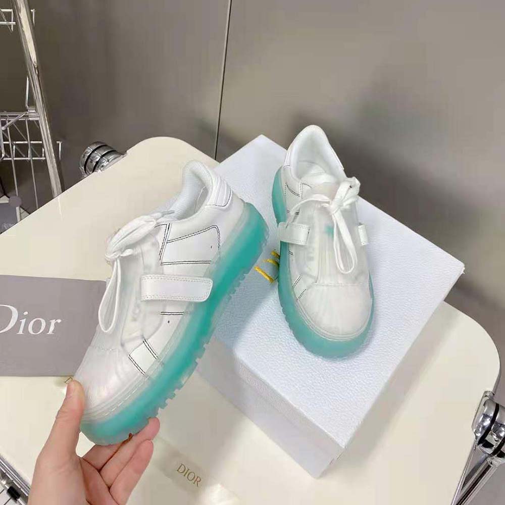 Dior Women Dior-Id Sneaker White Calfskin and Cypress Green Transparent Rubber