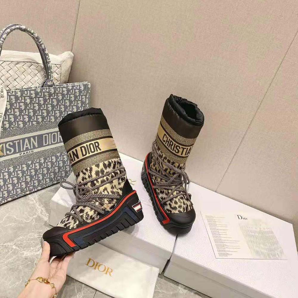 Dior Women Dioralps Snow Boot Beige Multicolor Mizza Shiny Nylon