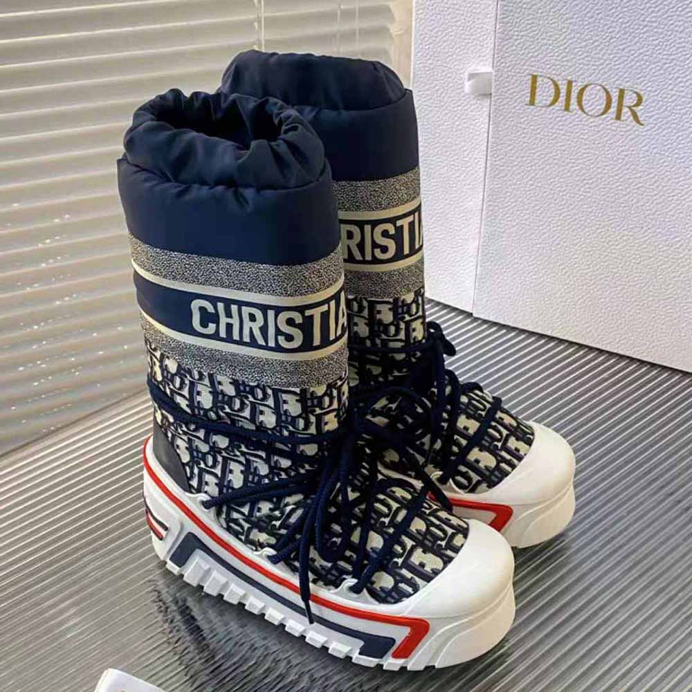 Dior Women Dioralps Snow Boot Deep Blue Dior Oblique Shiny Nylon