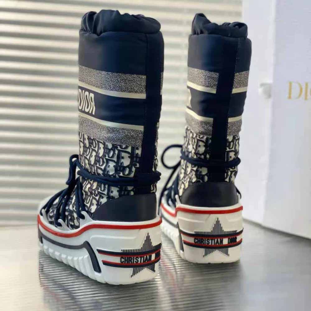 Dior Women Dioralps Snow Boot Deep Blue Dior Oblique Shiny Nylon