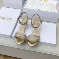 Dior Women Dway Heeled Sandal Gold-Tone Cotton Embroidered with Metallic Thread and Strass (1)