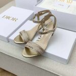Dior Women Dway Heeled Sandal Gold-Tone Cotton Embroidered with Metallic Thread and Strass – Bild 5
