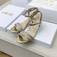 Dior Women Dway Heeled Sandal Gold-Tone Cotton Embroidered with Metallic Thread and Strass (1)