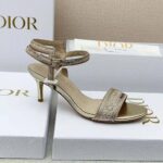Dior Women Dway Heeled Sandal Gold-Tone Cotton Embroidered with Metallic Thread and Strass – Bild 6