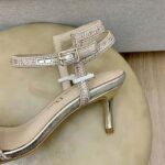Dior Women Dway Heeled Sandal Gold-Tone Cotton Embroidered with Metallic Thread and Strass – Bild 9