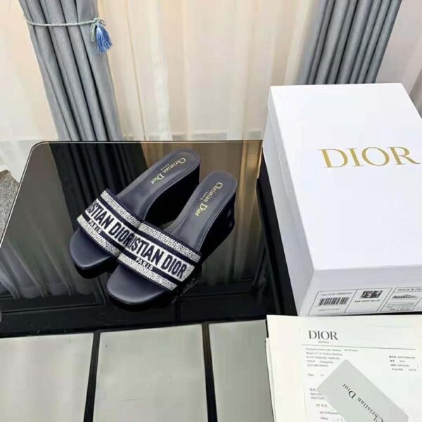 Dior Women Dway Heeled Slide Black Cotton Embroidered (2)