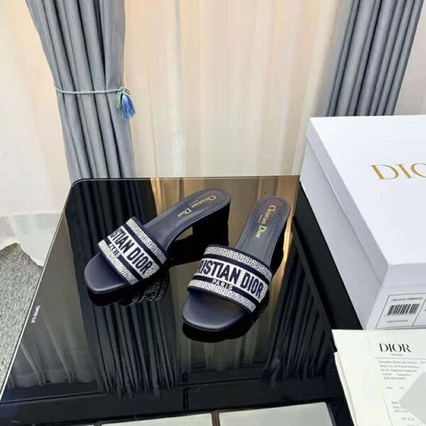 Dior Women Dway Heeled Slide Black Cotton Embroidered (5)