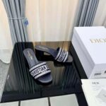 Dior Women Dway Heeled Slide Black Cotton Embroidered - Imagen 4