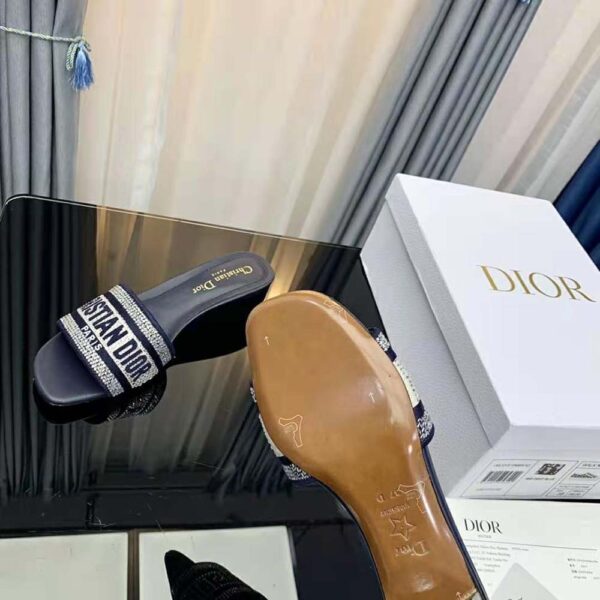 Dior Women Dway Heeled Slide Black Cotton Embroidered (9)